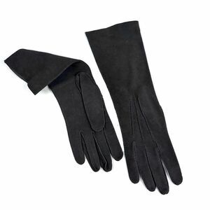 Bamberger's Black Washable Suede Long Gloves Vintage made in France Women's sz 7